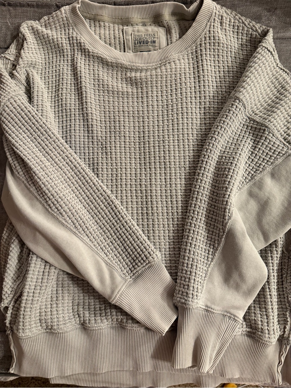 American Eagle Outfitters Cream Waffle‑Knit Crewneck Sweater